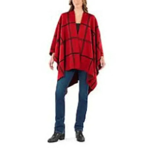 Loft sweater wrap cape poncho one size red/blue XS/S - Picture 1 of 6
